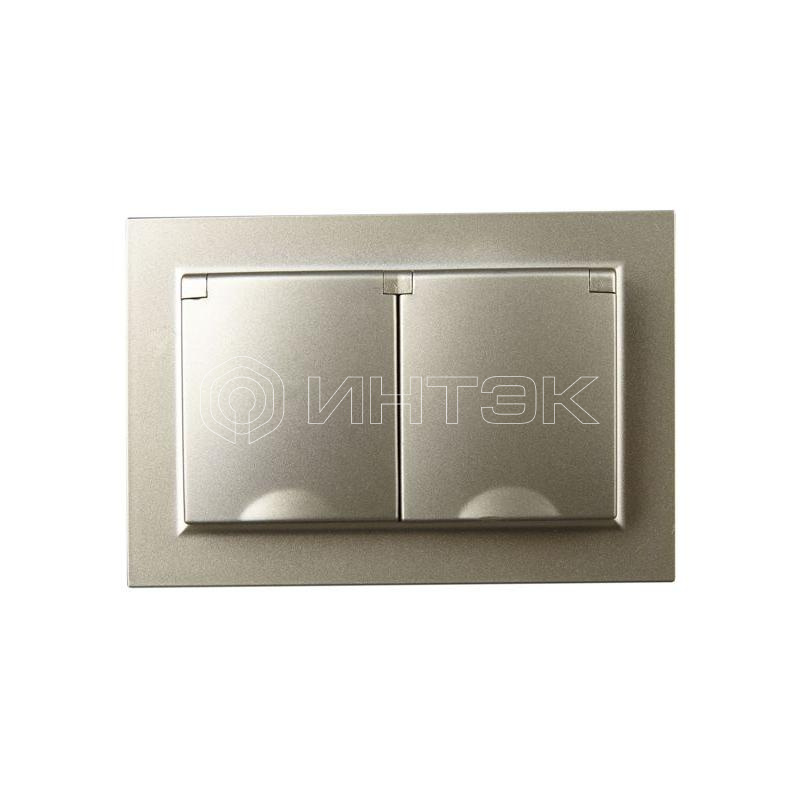 Розетка 2-м СП BRITE РСбш12-3-44-БрШ 16А в сборе IP44 с крышкой шампань IEK BR-R26-16-44-K37-F изображение, фото