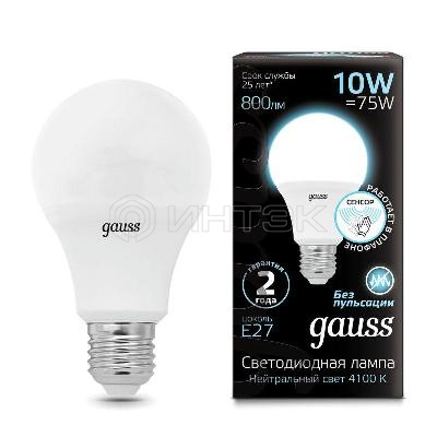 Лампа светодиодная Black 10Вт A60 грушевидная 4100К нейтр. бел. E27 800лм с датчиком движения GAUSS 102502210-M изображение, фото