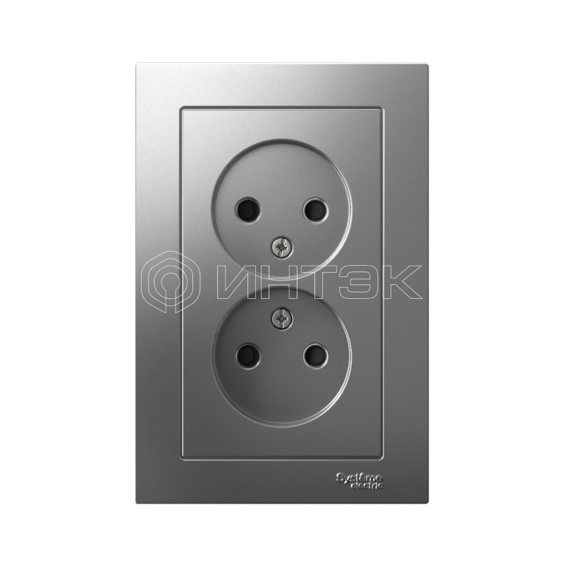 Розетка 2-м СП AtlasDesign 16А IP20 без заземл. защ. шторки в сборе сталь Systeme Electric ATN000922 изображение, фото