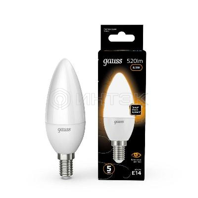 Лампа светодиодная Black 6.5Вт свеча 3000К тепл. бел. E14 520лм GAUSS 103101107 изображение, фото