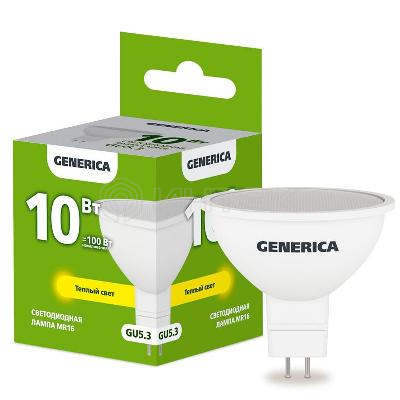 Лампа светодиодная MR16 10Вт софит 3000К GU5.3 230В GENERICA LL-MR16-10-230-30-GU5-G изображение, фото