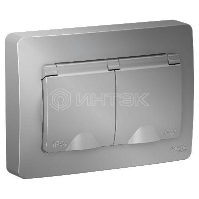 Розетка 2-м СП Blanca 16А IP44 250В с заземл. защ. шторки с крышкой алюм.  Systeme Electric BLNRS441123 изображение, фото