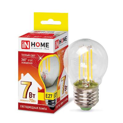 Лампа светодиодная LED-ШАР-deco 7Вт шар прозрачная 3000К тепл. бел. E27 810лм 230В IN HOME 4690612016320 изображение, фото