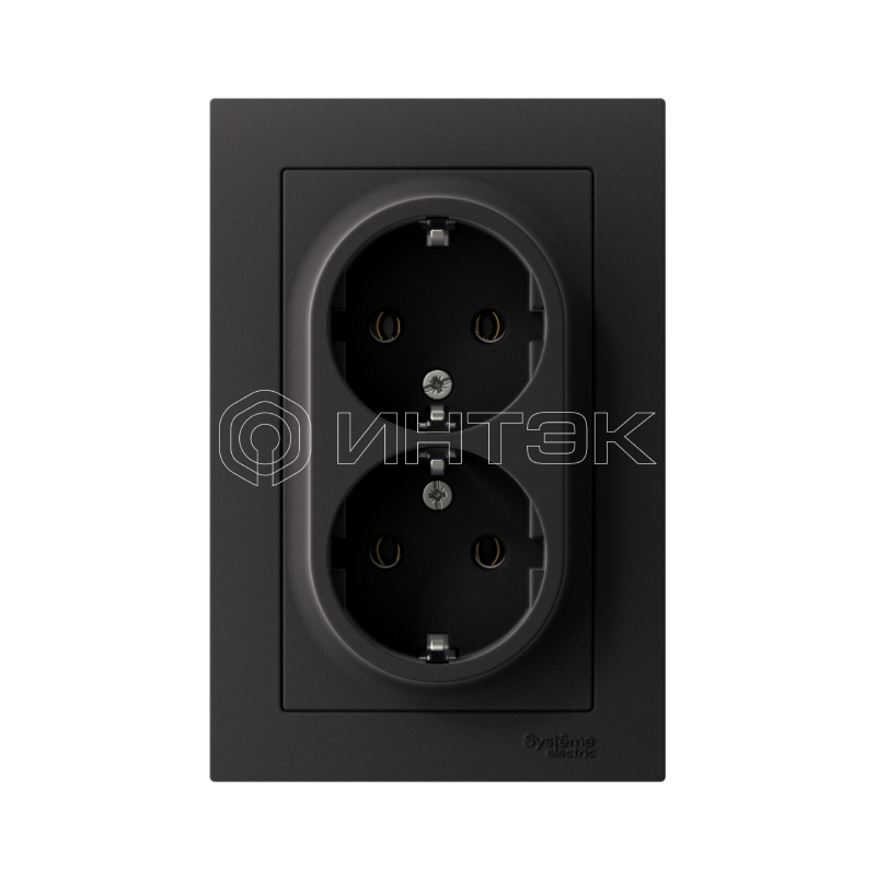 Розетка 2-м СП AtlasDesign 16А IP20 с заземл. в сборе карбон  Systeme Electric ATN001024 изображение, фото