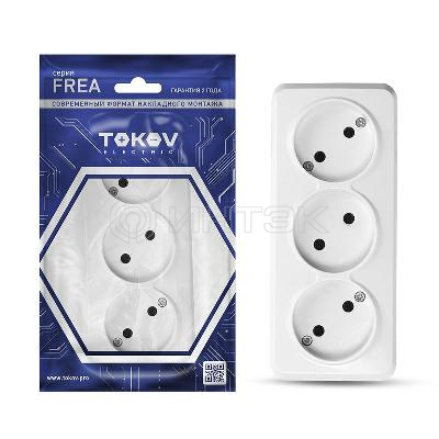 Розетка 3-м ОП Frea 16А IP20 250В без заземл. АБС-пластик бел. TOKOV ELECTRIC TKE-FR-R3-C01 изображение, фото