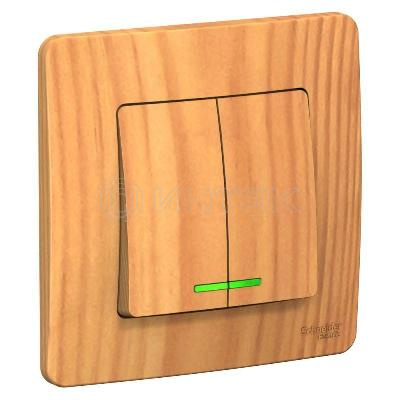 Выключатель 2-кл. СП Blanca 10А IP20 (сх. 5) 250В с подсветкой ясень Systeme Electric BLNVS010515 изображение, фото