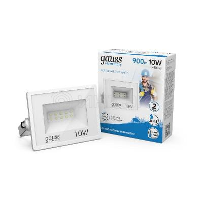 Прожектор светодиодный Elementary 10Вт 6500К IP65 900лм 200-240В ДО бел. GAUSS 613120310 изображение, фото