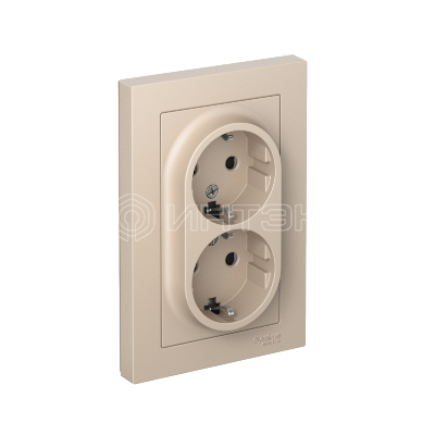 Розетка 2-м. AtlasDesign 16А с заземл. со шторками в сборе песочн.  Systeme Electric ATN001226 изображение, фото