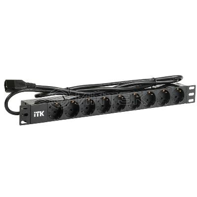 Блок розеток 9 мест PDU (немец. станд.) DIN 49440 ПВХ профиль 1U шнур 2м; вилка IEC 320 C14; черн. ITK PH22-9D2-P изображение, фото