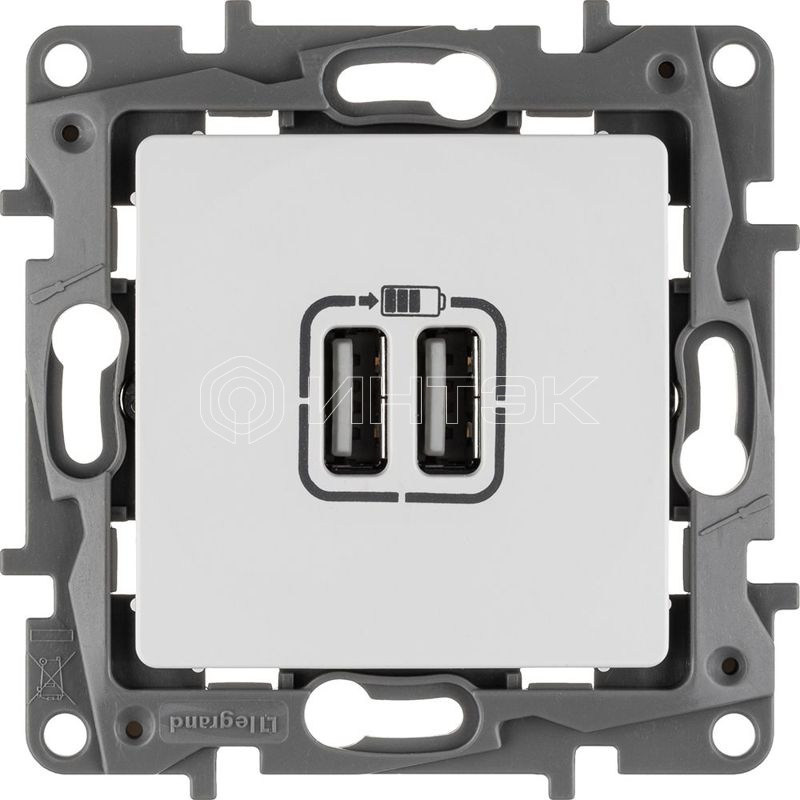 Розетка USB 2-м СП 2мод. Etika 240В/5В 2400мА механизм бел. IEK 672294 изображение, фото