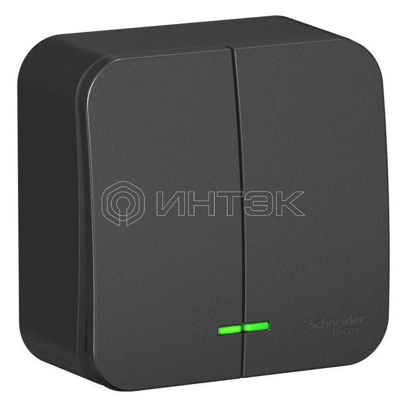 Выключатель 2-кл. ОП Blanca 10А IP20 (сх. 5) 250В с подсветкой с изолир. пластиной антрацит  Systeme Electric BLNVA105116 изображение, фото