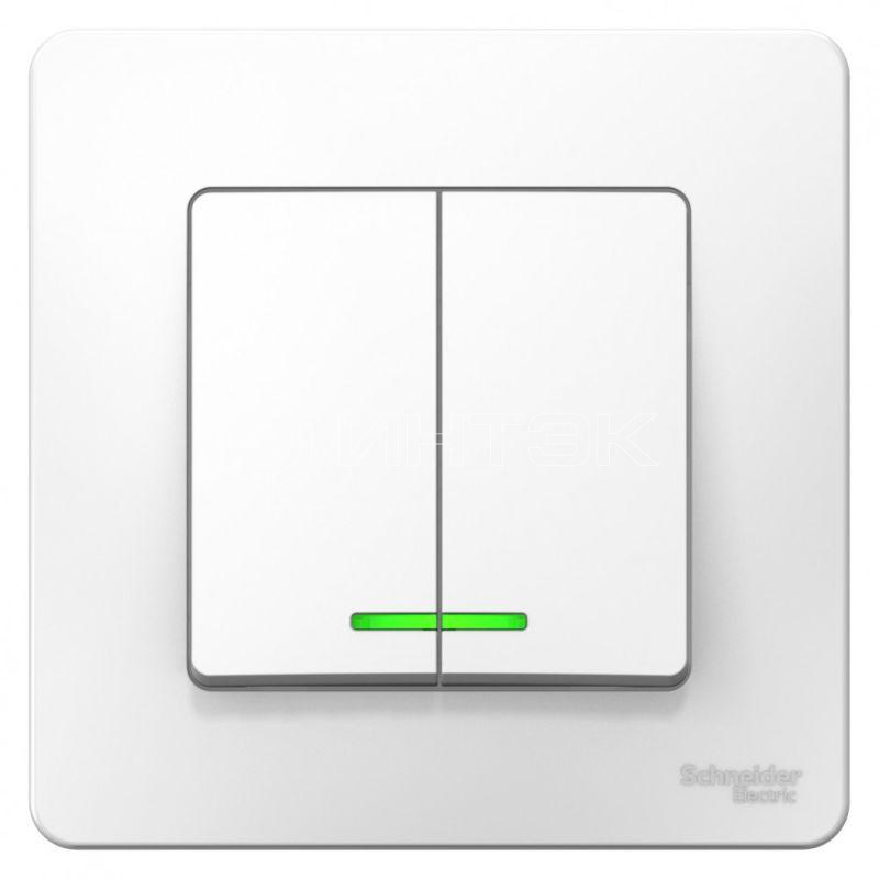 Выключатель 2-кл. СП Blanca 10А IP20 (сх. 5) 250В с подсветкой бел.  Systeme Electric BLNVS010511 изображение, фото