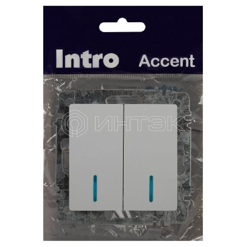 Выключатель 2-кл. СП Accent 6-105-01 10А IP20 250В с подсветкой AL/CU бел. Intro Б0063505 изображение, фото