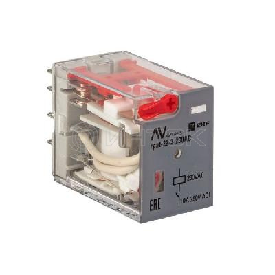 Реле промежуточное RPAt 22/3 10А 230В AC с кнопкой и мех. индикацией AVERES EKF rpat-22-3-230AC изображение, фото
