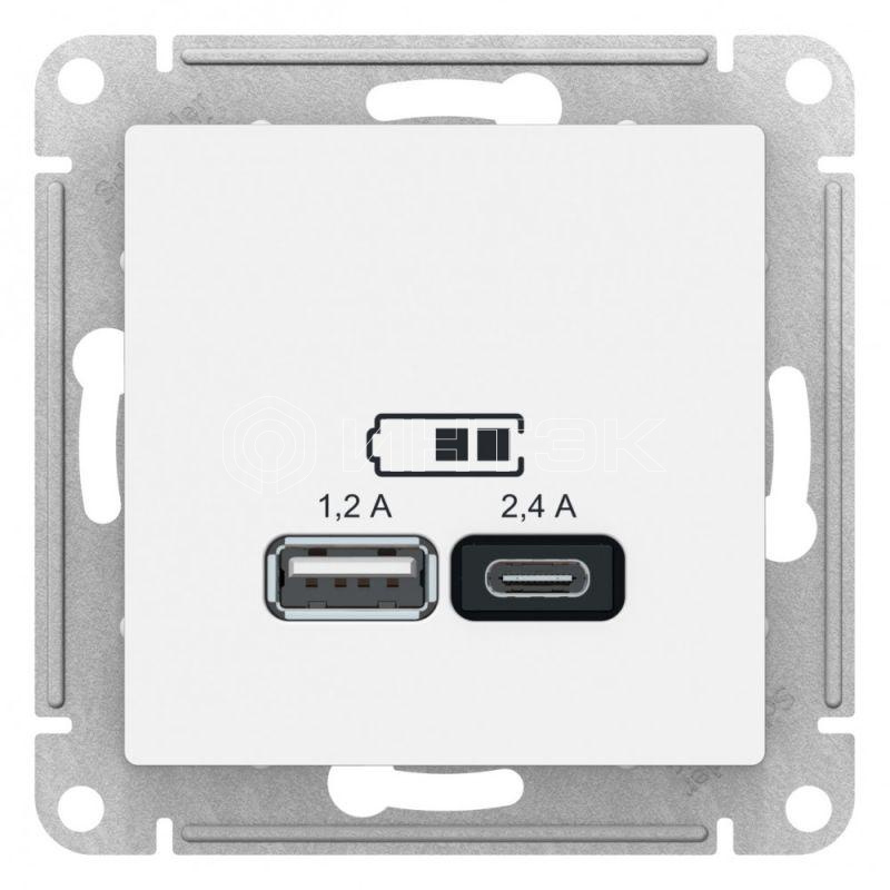 Розетка USB AtlasDesign тип A+C 5В/2.4А 2х5В/1.2А механизм лотос Systeme Electric ATN001339 изображение, фото