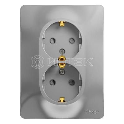Розетка 2-м СП Glossa 16А IP20 с заземл. защ. шторки в сборе алюм. Systeme Electric GSL000326 изображение, фото