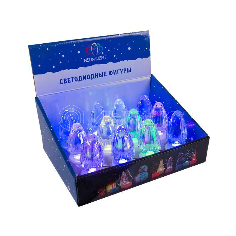 Фигура светодиодная "Пингвин Кристалл" 1LED RGB 0.1Вт IP20 на подставке элементы питания 3хAG13(LR44) (в компл.) Neon-Night 501-052 изображение, фото