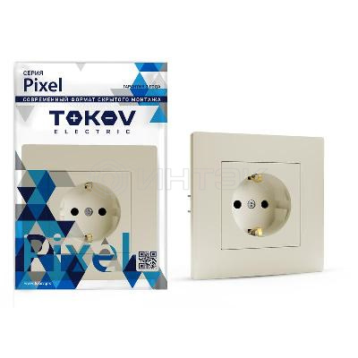Розетка 1-м СП Pixel 16А IP20 с заземл. защ. шторки в сборе беж. TOKOV ELECTRIC TKE-PX-R1FZSF-C02 изображение, фото