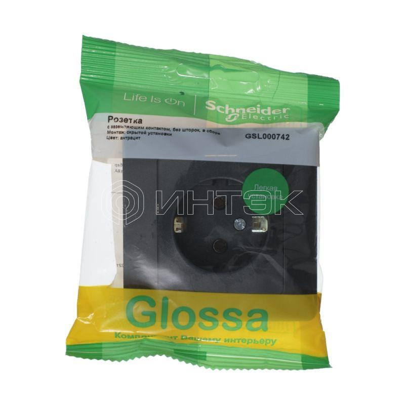 Розетка 1-м СП 1мод. Glossa 16А IP20 с заземл. в сборе антрацит  Systeme Electric GSL000742 изображение, фото