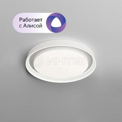 Светильник 40Вт 3000К-6500К IP20 накладной со встроен. светодиодом управление пульт Д/У (в комплекте) и Wi-Fi 2.4Ггц эко система Smart Life Яндекс Алиса метал. полимер бел. DENKIRS 780290 изображение, фото