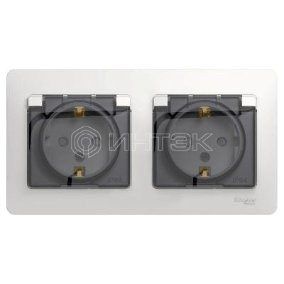 Розетка 2-м СП 2мод. Glossa 16А IP44 с заземл. защ. шторки в сборе бел.  Systeme Electric GSL000147 изображение, фото
