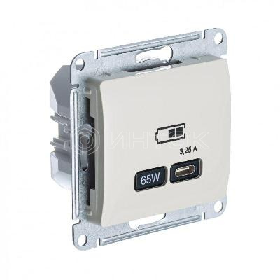 Розетка USB Glossa тип C 65Вт QC PD высокоскор. ЗУ механизм беж. Systeme Electric GSL000227 изображение, фото