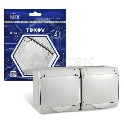 Розетка 2-м ОП Nix 16А IP54 250В с заземл. с крышкой сер. TOKOV ELECTRIC TKE-NX-R2Z-C06-IP54 изображение, фото