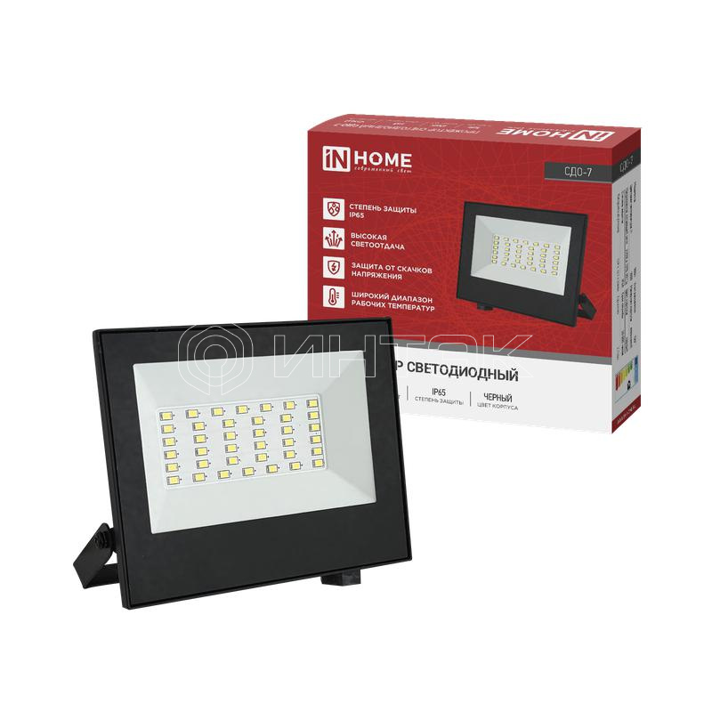 Прожектор светодиодный СДО-7 50Вт 4000К IP65 230В черн. IN HOME 4690612055145 изображение, фото