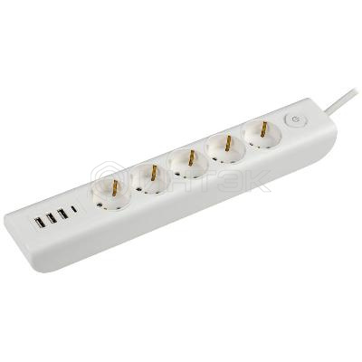 Удлинитель 5х2м с заземл. 16А 250В MODERN У05В с выкл. USBх4 (type-Aх3шт + type-Cх1шт) ПВС 3х1 бел. IEK WYP12-16-05-02-ZKU-K01 изображение, фото