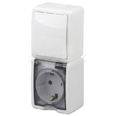 Блок розетка+выкл. ОП Эра Эксперт 11-7407-01 16А(10AX)-250В верт. IP54 бел. ЭРА Б0036004 изображение, фото