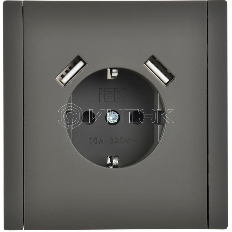 Розетка FORTE&PIANO FP345 16А USB A+A 3.1А с заземл. защ. шторки винт. крепл. сер. IEK FP-R14-16-U21-D31-K03 изображение, фото