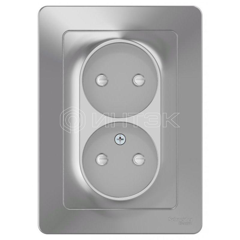 Розетка 2-м СП Blanca 16А IP20 250В без заземл. защ. шторки алюм. Systeme Electric BLNRS000123 изображение, фото