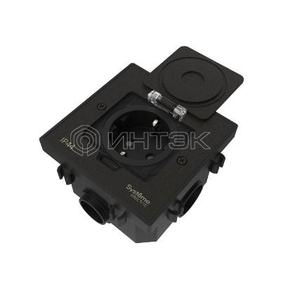 Лючок MultiDesk MDK21 с розеткой 2P+E 16А 250В IP44 с монтажной коробкой для бетонных полов черн. матов. Systeme Electric MDK21202MBC изображение, фото