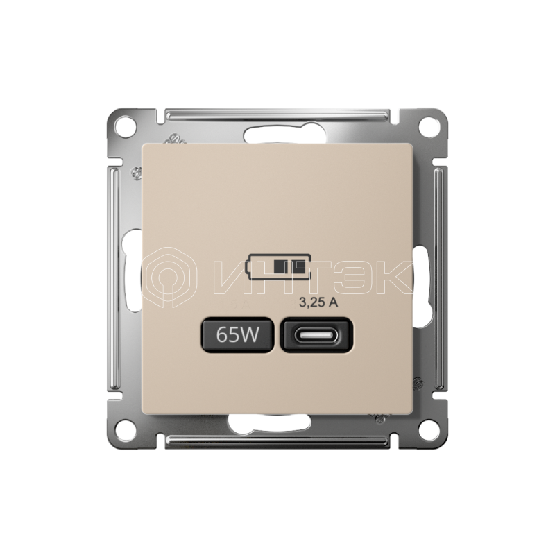 Розетка USB AtlasDesign тип C 65Вт высокоскор. ЗУ QC PD механизм песочн. Systeme Electric ATN001227 изображение, фото