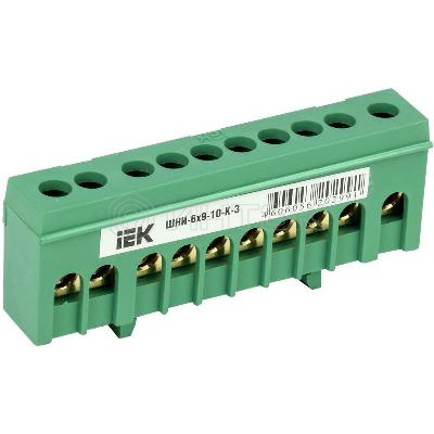 Шина PE "земля" в корп. изол. на DIN-рейку ШНИ-6х9-10-К-З IEK YNN10-69-10KD-K06 изображение, фото