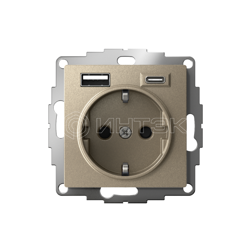 Розетка AtlasDesign 16А с 2-мя заряд. устройствами USB тип A+C 5В/2.4А/3.0А 2х5В/1.5А механизм шампань Systeme Electric ATN000532 изображение, фото
