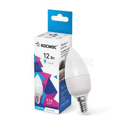 Лампа светодиодная 12Вт свеча 4500К бел. E14 1070лм 174-265В КОСМОС LkecLED12wCNE1445 изображение, фото