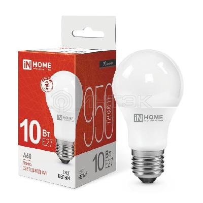 Лампа светодиодная LED-A60-VC 10Вт грушевидная 4000К нейтр. бел. E27 950лм 230В IN HOME 4690612020211 изображение, фото