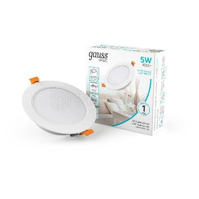 Светильник светодиодный Basic Downlight 5Вт 4000К IP20 400лм 170-260В 95х26 круг монтаж бел. GAUSS 9030420205 изображение, фото