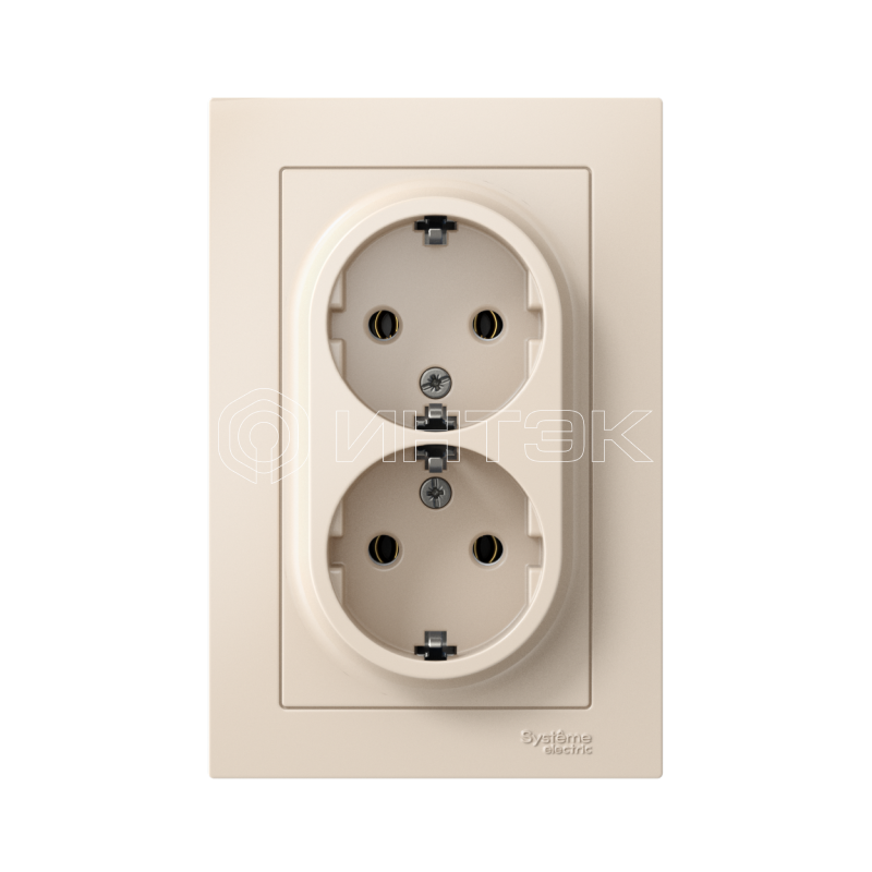 Розетка 2-м СП AtlasDesign 16А IP20 с заземл. в сборе беж.  Systeme Electric ATN000224 изображение, фото