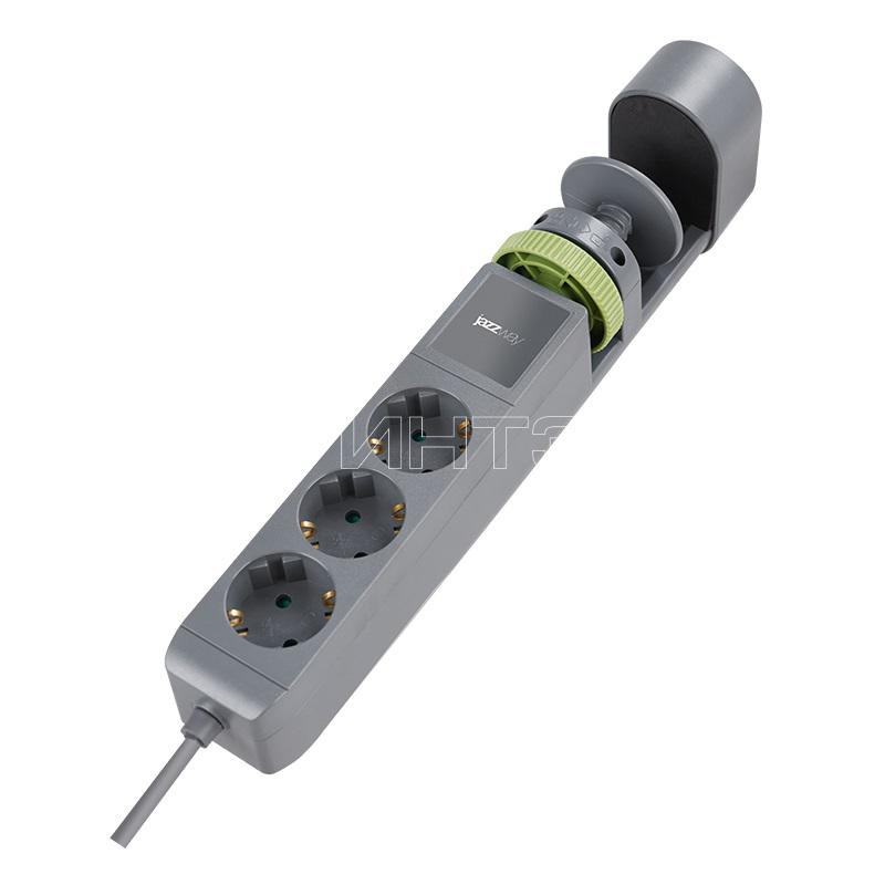 Удлинитель 3х1.5м на струбцине с заземл. с выкл. 3 USB выхода (2А+1С) IP20 ПВС 3х1 ETD-03U-150-gy (3х1.5) сер. JAZZway 5059559 изображение, фото