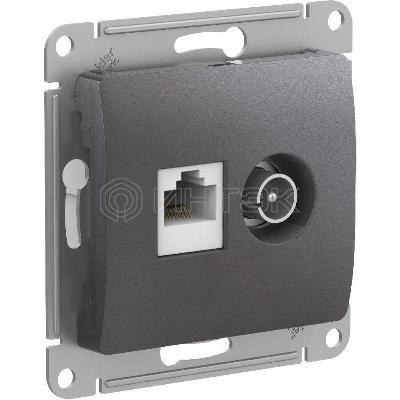 Розетка компьютерная + телевизионная 2-м Glossa RJ45 кат.5E + TV механизм графит  Systeme Electric GSL001389 изображение, фото