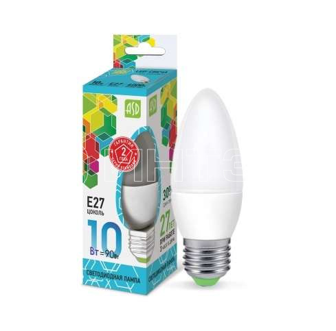 Лампа светодиодная LED-Свеча-standard 10Вт 4000К нейтр. бел. E27 900лм 230В ASD 4690612015545 изображение, фото