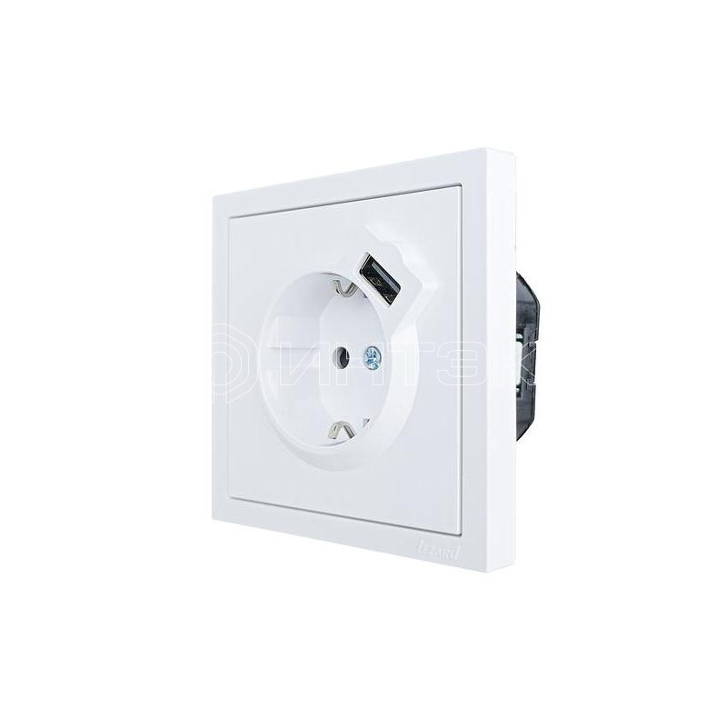 Розетка 1-м ZIMA IP20 + USB с заземл. механизм бел. LEZARD 704-0288-181 изображение, фото