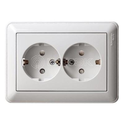 Розетка 2-м СП W59 16А IP20 с заземл. защ. шторки в сборе бел. Systeme Electric RS16-255-18 изображение, фото