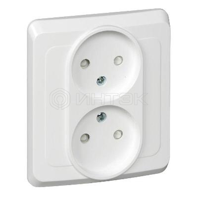 Розетка 2-м СП Этюд 16А IP20 250В без заземл. защ. шторки бел.  Systeme Electric PC16-006B изображение, фото