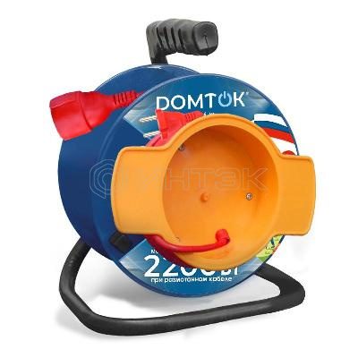 Удлинитель на катушке 1х20м без заземл. 10А IP20 2.2кВт с выносн. розеткой ПВС 2х1 DOMTOK 2427 изображение, фото