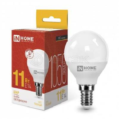 Лампа светодиодная LED-ШАР-VC 11Вт шар 3000К тепл. бел. E14 1050лм 230В IN HOME 4690612020587 изображение, фото