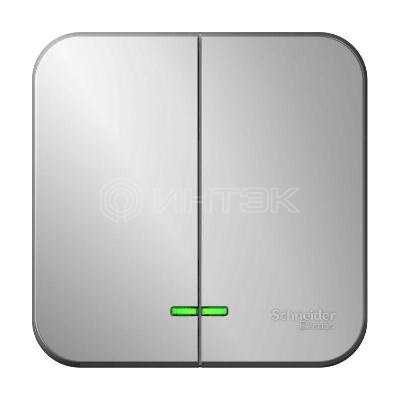 Выключатель 2-кл. ОП Blanca 10А IP20 (сх. 5) 250В с подсветкой с изолир. пластиной алюм.  Systeme Electric BLNVA105113 изображение, фото