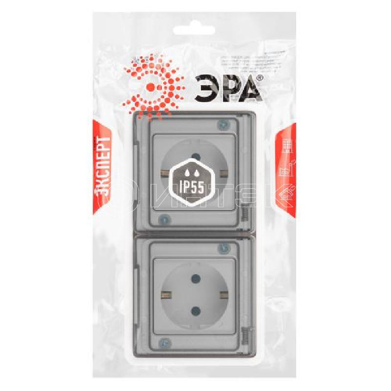 Розетка Эксперт 11-2523-01 2х2P+E гориз. IP55 16А-250В СУ бел. Эра Б0063276 изображение, фото